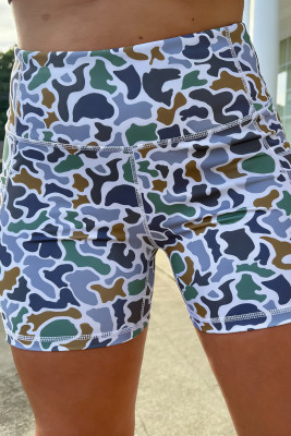 Sky Blue Abstract Camo Printed Seam Detail Biker Shorts LC7311406-P420