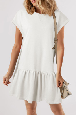 White Solid Color Cap Sleeve Drop Waist T Shirt Dress LC6122795-P1