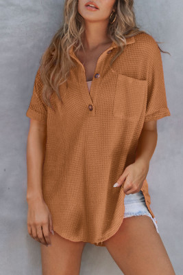 Chestnut Breathable Waffle Round Hem Chest Pocket Polo Tee LC25129940-P2017