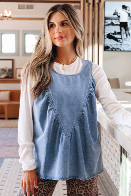 Myosotis Denim Pleated Patchwork Sleeveless Top LC7821561-P1204