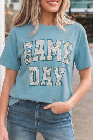 Stone Blue Camo GAME DAY Graphic T Shirt LC25230588-P1404