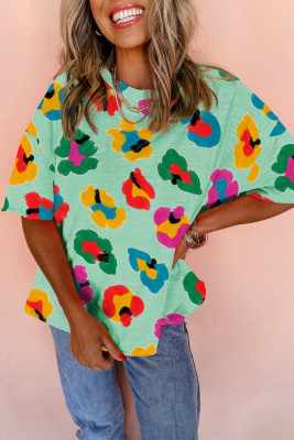 Green Leopard Drop Shoulder Oversize Tee LC25225683-P920