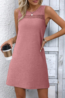 Sepia Rose Solid Color Textured Lace Hollowed Detail Sleeveless Mini Dress LC6124804-P1310
