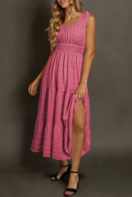 Rose Shirred Pleated Square Neck Sleeveless Midi Dress LC6121911-6