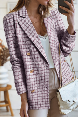 Burgundy Elegant Tweed Plaid Blazer LC852526-P503