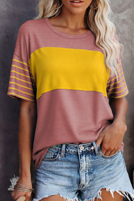 Red Dahlia Color Block Striped Detail Loose T Shirt LC25223790-P403