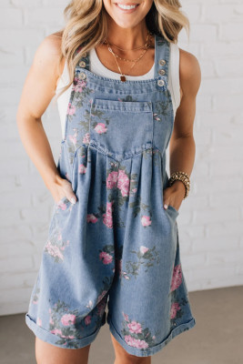 Myosotis Floral Print Denim Shortalls LC7841005-P1204