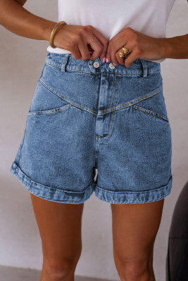 Ivy Seam Detail Pocketed Cuffed Hem Denim Shorts LC7831823-P1104