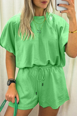 Green Solid Color Puffy Loose Top Drawstring Shorts 2pcs Outfit LC629140-P9