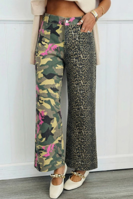 Multicolour Abstract Camouflage Print Contrast Leopard Patchwork Straight Leg Jeans LC7876535-P22