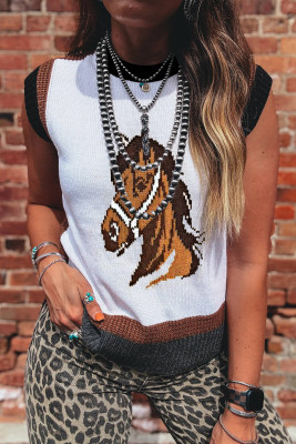 White Western Horse Head Colorblock Trim Sweater Vest LC2761135-P122