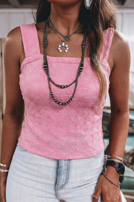 Pink Western Jacquard Square Neck Slim Tank Top LC25613688-P10