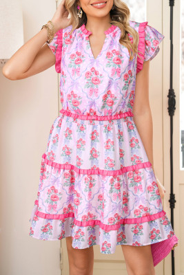Purple Tiered Ruffles Sleeveless Summer Floral Dress LC6127933-P820