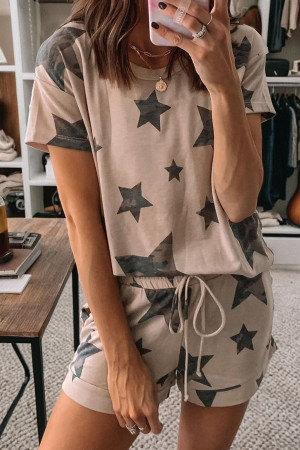 Khaki Camo Star Print Short Lounge Set LC152172-P1620