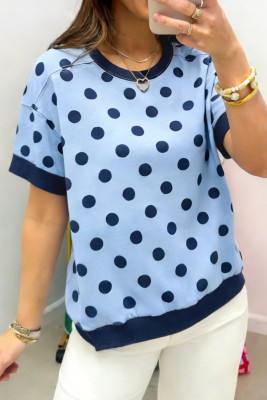 Blue Color Block Trim Polka Dot Casual Tee LC25231420-P520