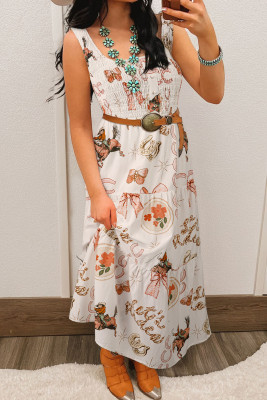 White Western Horseshoe Print U-Neck Sleeveless Midi Dress LC6128021-P120