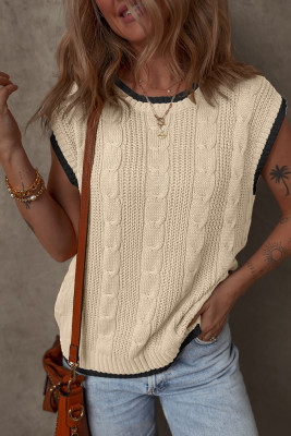 Apricot Cable Ribbed Knit Contrast Trim Loose Sweater Vest LC276625-P18