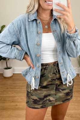 Beau Blue Draw-cord Hem Light Wash Denim Jacket LC788891-P804