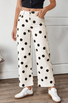 White Polka Dot Print Wide Leg Ankle-Length Jeans LC7714430-P120
