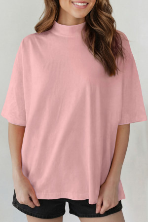 Pink Solid Color High Neck Oversize Tee LC25231614-P10