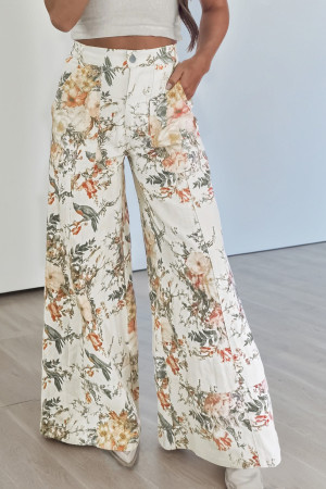 Beige Vintage Style Floral Print High Waist Wide Leg Jeans LC7876751-P1520