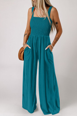 Peacock Blue Smocked Square Neck Sleeveless Jumpsuit with Pockets LC6414499-P405