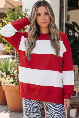 Fiery Red Colorblock Drop Shoulder Baggy Sweatshirt LC25320034-P3