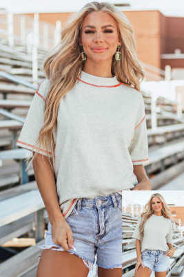 Light Grey Reversible Contrast-Stitched T-Shirt LC25231918-P1011