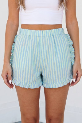 Sky Blue Stripe Elastic Waist Ruffle Trim Casual Shorts LC7311523-P419
