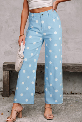 Sky Blue Polka Dot Print Raw Hem Shift Jeans DLM7875449-P420