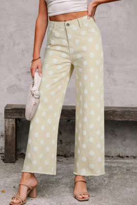 Khaki Polka Dot Print Raw Hem Shift Jeans DLM7875449-P1620