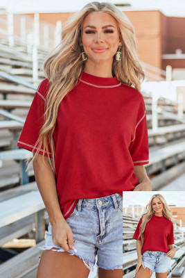 Racing Red Reversible Contrast-Stitched T-Shirt LC25231918-P603
