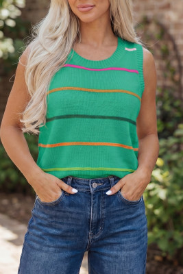 Green Stripe Round Neck Knitted Sweater Tank LC2771402-P919