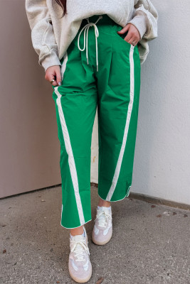 Bright Green Contrast Striped Smocked Waist Drawstring Cropped Casual Pants LC7714362-P109