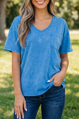 Blue Cotton Mineral Wash T Shirt LC25230399-P305
