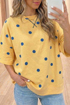 Yellow Polka Dot Print Crossed Seam Detail Oversize Tee LC25231777-P720