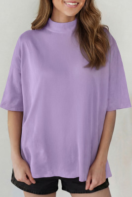 Wisteria Solid Color High Neck Oversize Tee LC25231614-P208