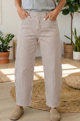 Brown Stripe Casual Barrel Jeans LC7876375-P1719