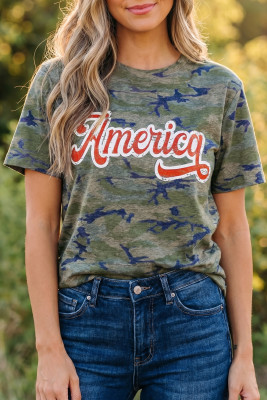 Multicolour Stylish Camouflage Print America Patriotic Tee LC25231471-P22