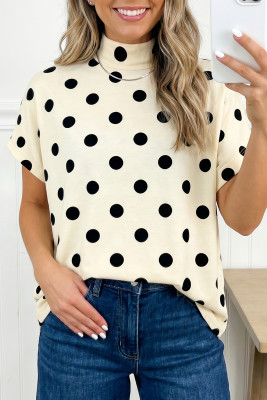 Beige Polka Dot Print High Neck Dolman Top LC25231554-P1520