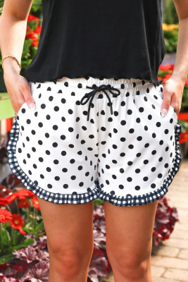 White Polka Dot Contrast Ruffle Trim Shorts LC7311576-P120