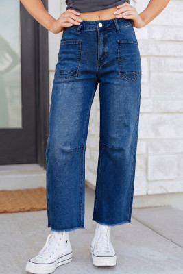 Sail Blue Frayed Cropped Straight Jeans LC7876487-P905