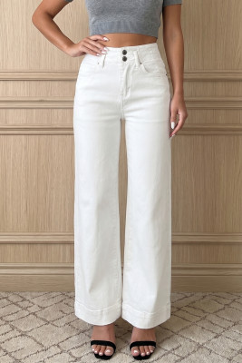 White 2-Button High Waist Wide Leg Jeans LC7876102-P1