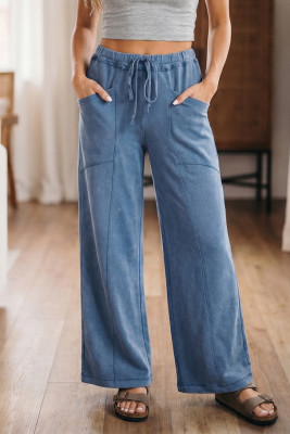 Ashleigh Blue Mineral Wash Drawstring Retro High Waist Wide Leg Western Pants LC7714437-P604