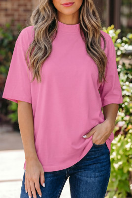 Sachet Pink Solid Color High Neck Oversize Tee LC25231614-P406