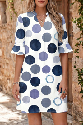 Blue Polka Dot Print Flounced Half Sleeve Casual Vacation Style Mini Dress LC6127695-P520