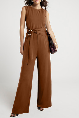 Clay Buckle Sash Detail Sleeveless Loose Jumpsuit LC6413860-P8017
