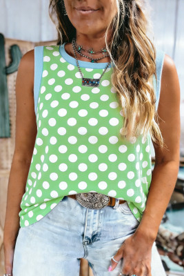 Green Polka Dot Contrast Trim Round Neck Loose Tank Top LC25614075-P920
