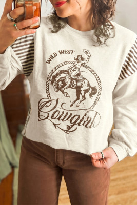 Jet Stream Western Print Patchwork Striped Shift Sweater LC25138192-P2015