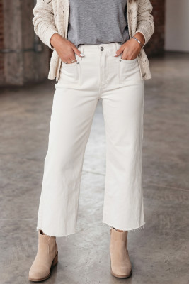 White Raw Hem Ankle-length Loose Jeans LC7876500-P1